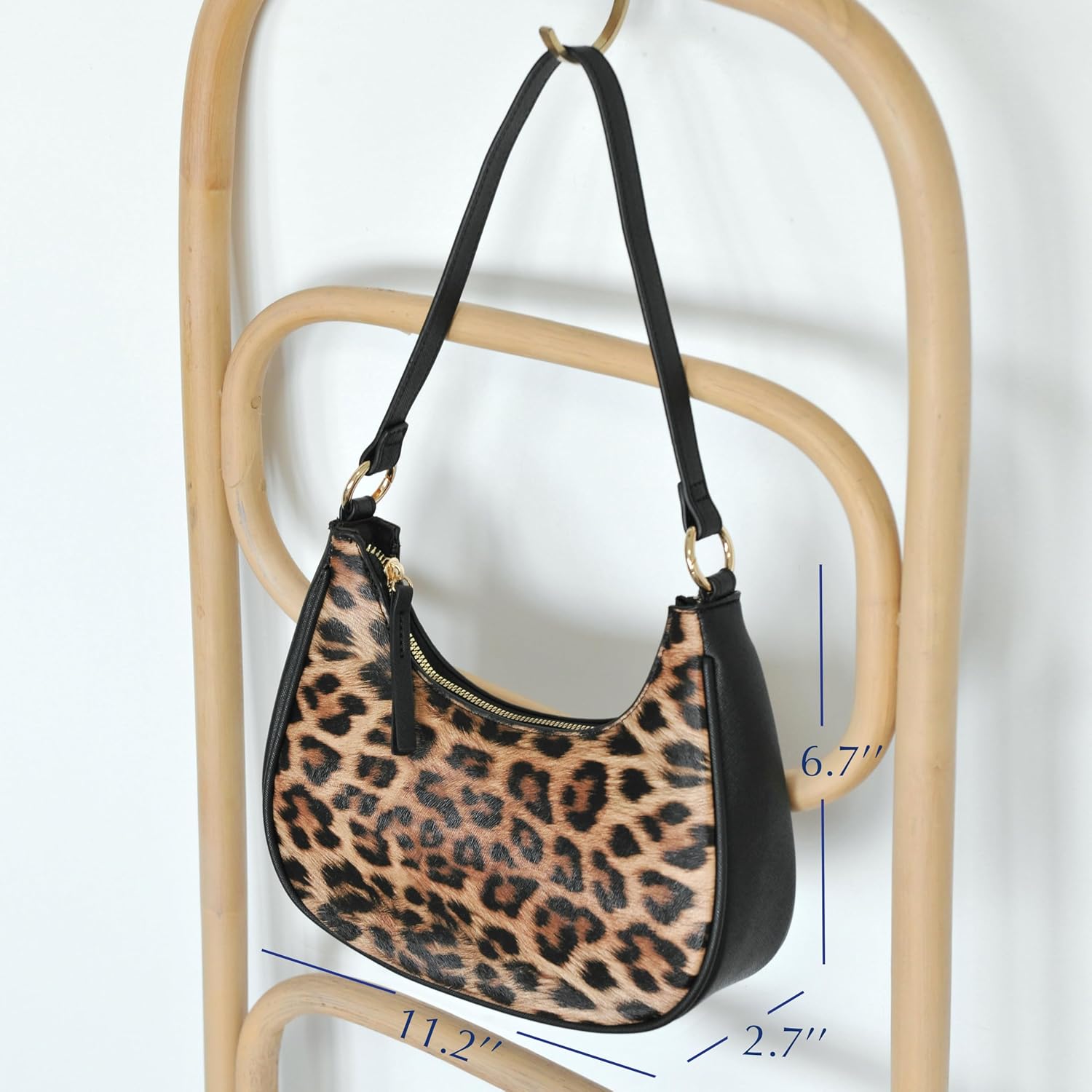 Crescent Shoulder Bag for Women Leopard Print Vegan Leather Crossbody with Chain Strap Underarm Purse - Image 3