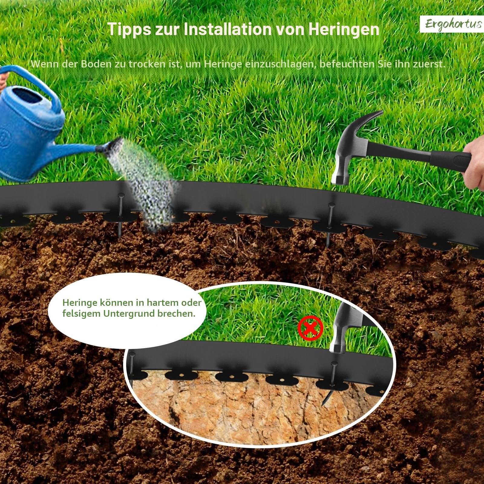 Rasenkante and Beeteinfassung – 10m Flexible Gartenkante aus Kunststoff (5cm hoch) mit 50 Erdspießen – für Beetbegrenzung, Mähkante, Rasenkanten & Beetabgrenzung, Schwarz