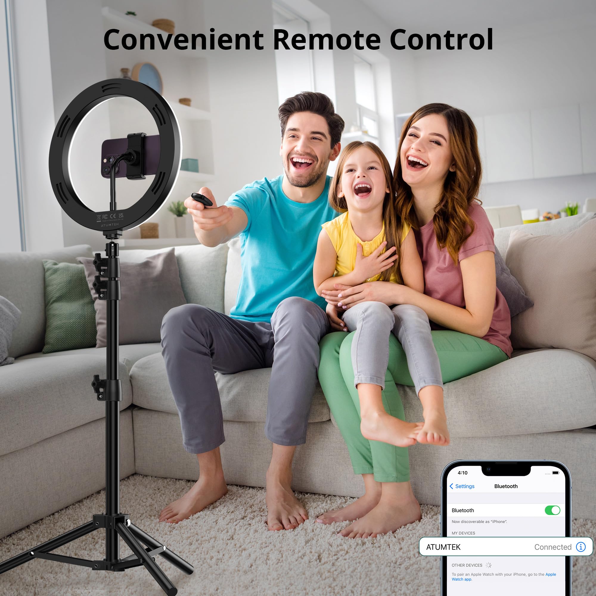 Anneau Lumineux Selfie ATUMTEK Avec 48 LEDs - 3 Modes Éclairage Rechargeable | Pour Streaming, Maquillage