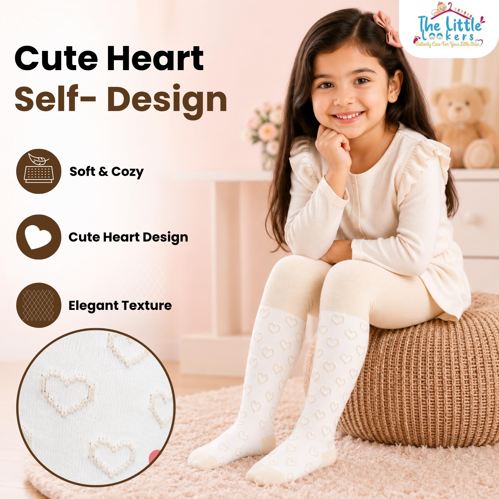 THE LITTLE LOOKERS Tights Thick Toddler Baby Seamless Knit Leggings Solid Cotton Stockings Footed Pants Pantyhose for Baby (0-6 Months, Skin) 2