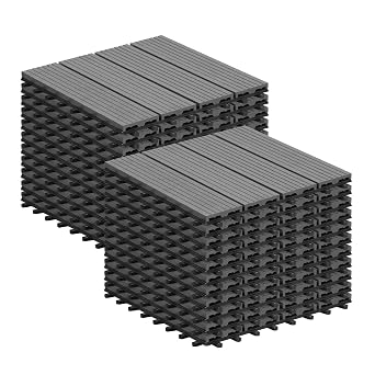 Laneetal 22 Pcs WPC Decking Tiles Light Grey Terrace Decking Wood Plastic Composite Interlocking Flooring Weather Resistant 30 x 30 cm 2 m