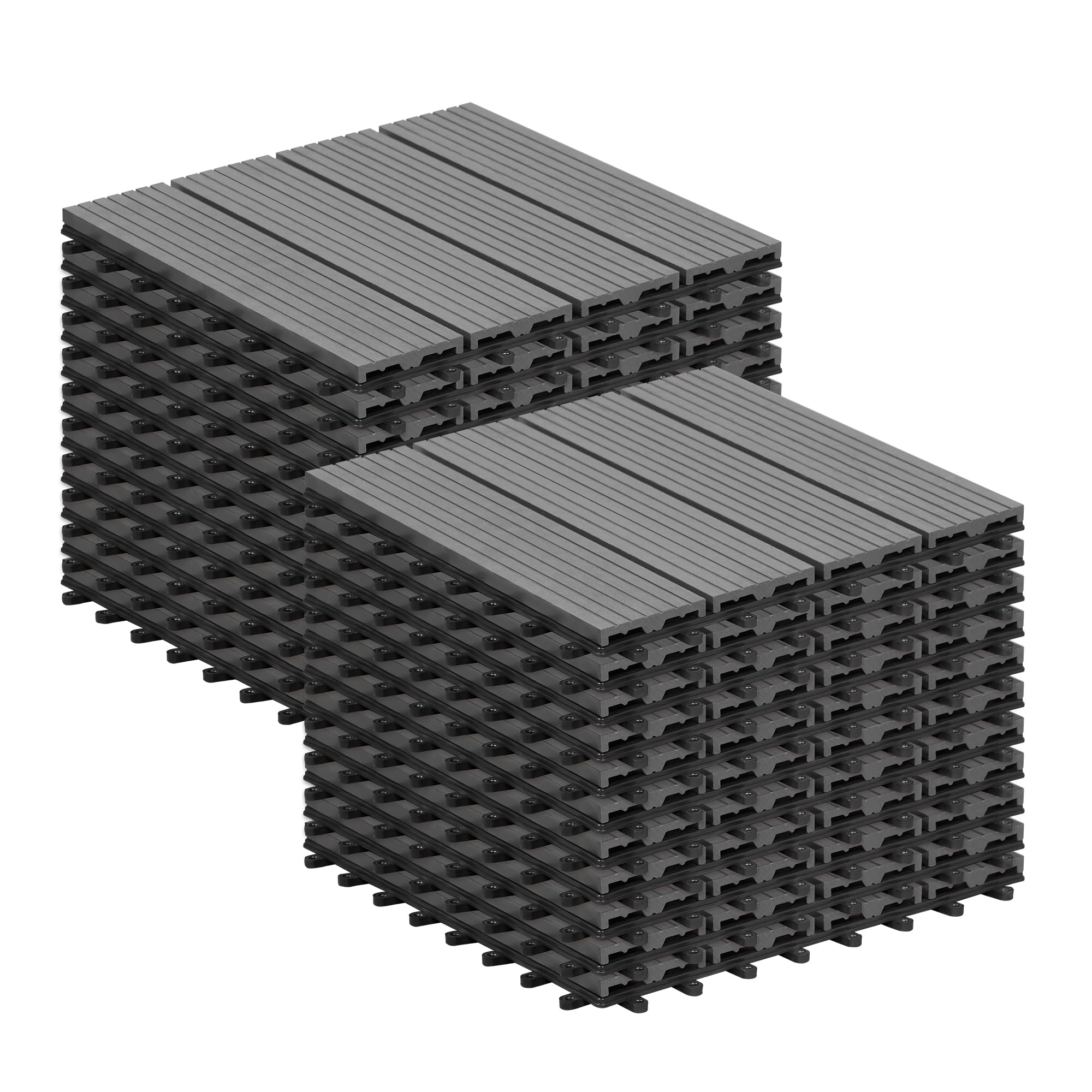 Laneetal 22 Pcs WPC Decking Tiles Light Grey Terrace Decking Wood Plastic Composite Interlocking Flooring Weather Resistant 30 x 30 cm (2 m²)
