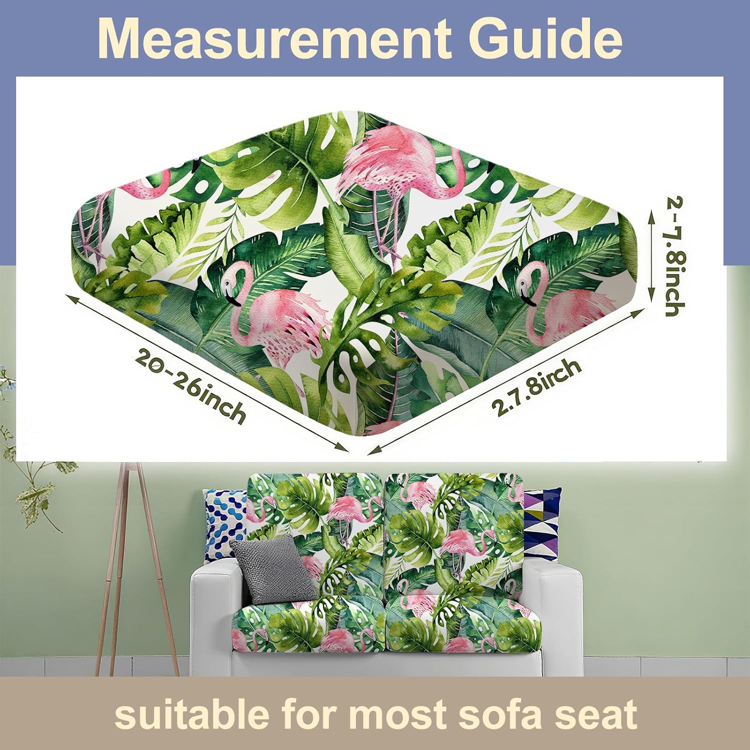 BBSET 8 Pcs Flamingo Tropical Leaves Cushion Cover Patio Stretch Green Summer Monstera Leaf Outdoor Seat Cushions Covers Floral Hawaiian Style Flexibility Chair Cushion Cover (Flamingo)