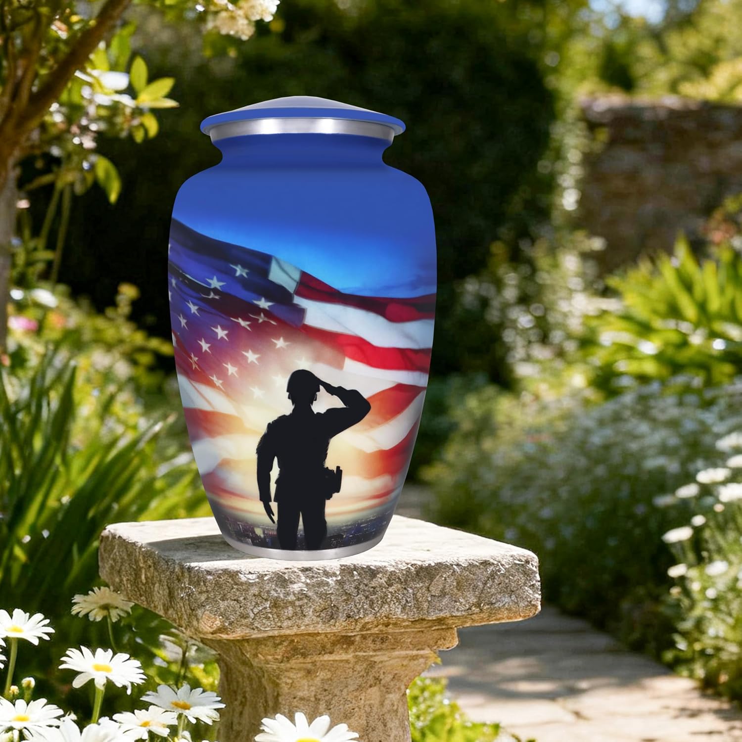 M MEILINXU Cremation Urn for Ashes Adult Male & Female, Urns for Human Ashes Adult Man & Women, Funeral Decorative or Burial, Patriotic Flag, Veteran, Military Urns Army - Full Size