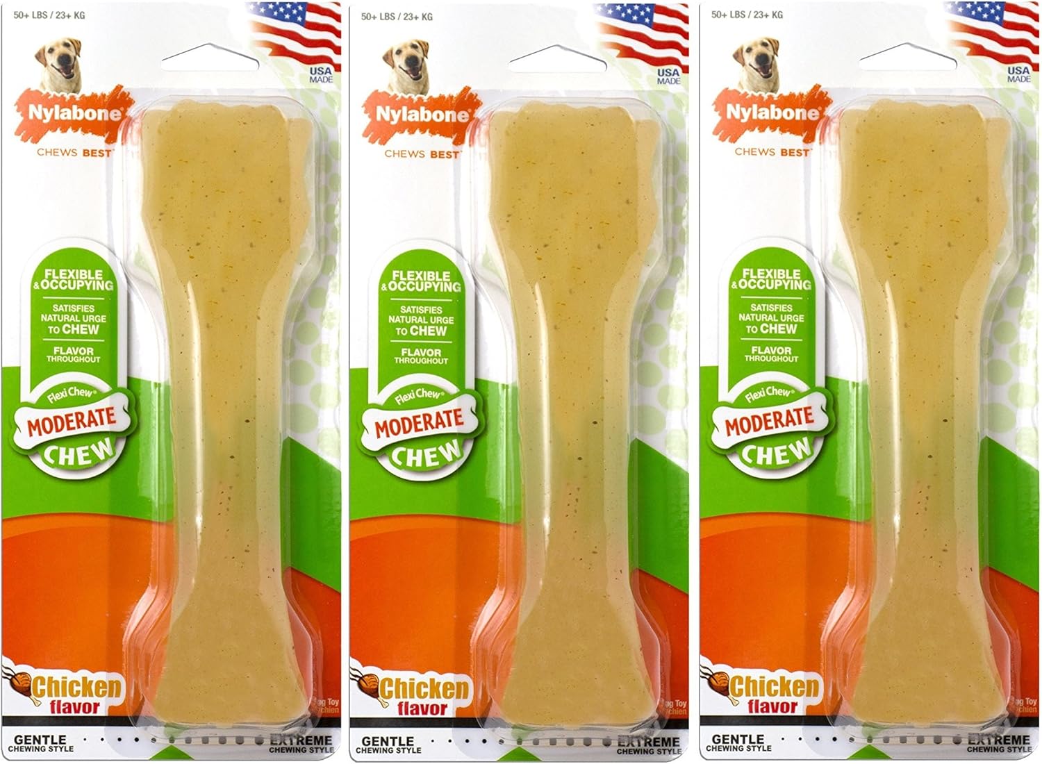 Nylabone (3 Pack) FlexiChew Chicken Flavored Bone Dog (Souper)