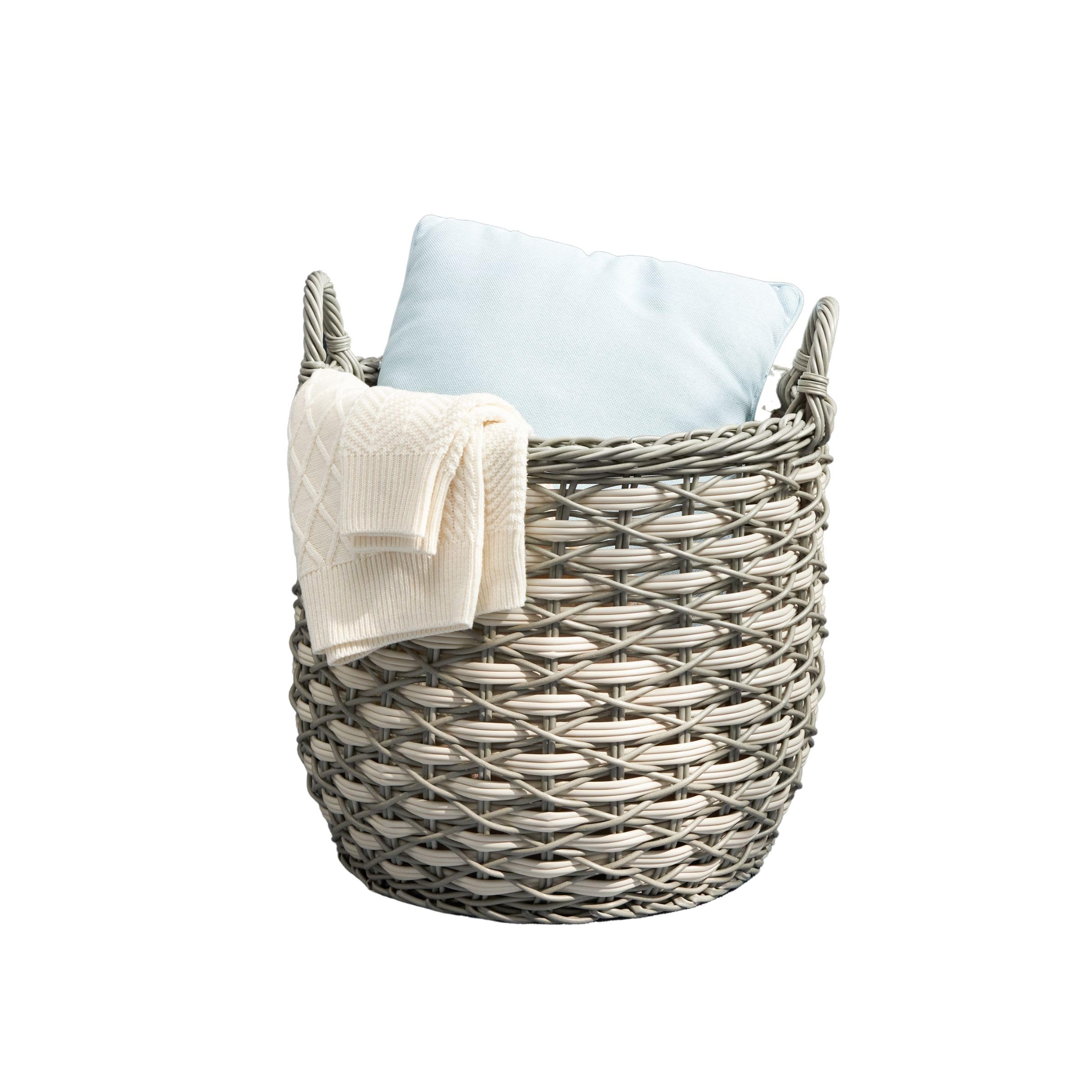 isidore round water hyacinth seagrass woven basket with handles (18" x 18" x 19.6" - white-gray) - ideal for halloween, thanksgiving, and versatile home storage
