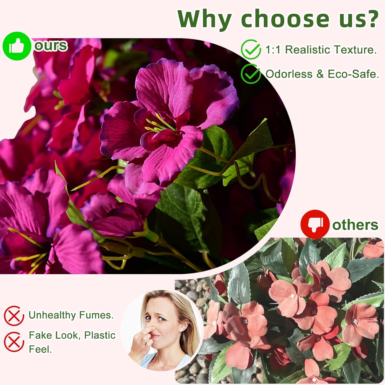 Hibiscus Artificial Hanging Flowers Plants for Outdoors 4 Pcs Fake Flower Faux Silk Hibiscus Long Trailing Vines Realistic Flower for Outside Front Door Porch Patio Balcony Garden Yard (4 Pcs Fuchsia)