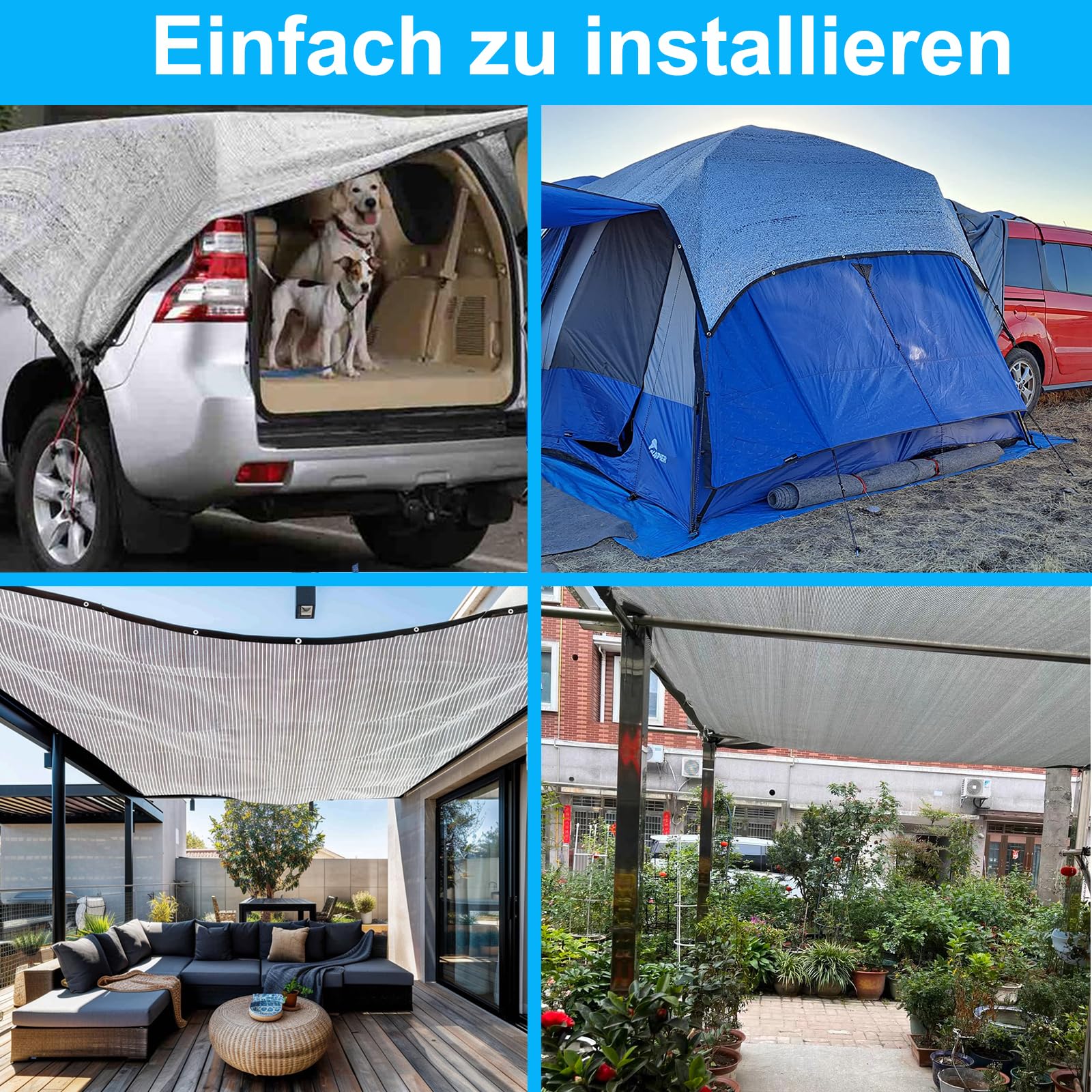 BeGrit Schattennetz Auto Hund 75% Alu Hitzeschutz mit Ösen 3m x 6m | UV Luftdurchlässiges Sonnennetz Aludecke Auto Alunetz reflektierende Schattenplane für Camping Gewächshaus Garten Pflanze