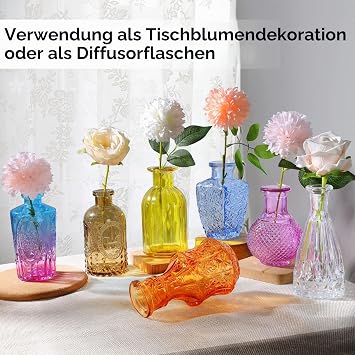 Vases Set of 12 Mini Vases Glass Colourful Flower Vase Glass Bottles Small Bottle Table Vases Table Decoration in Various Shapes Decoration for Living Room Bathroom Coloured