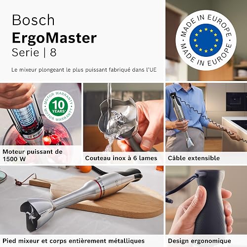 Bosch, MSM8M930, Hand Blender, ErgoMaster Series 8, 1500 Watt Motor, Intuitive Speed Control, Six-Blade Knife, Accessories Included, Stainless Steel - 13