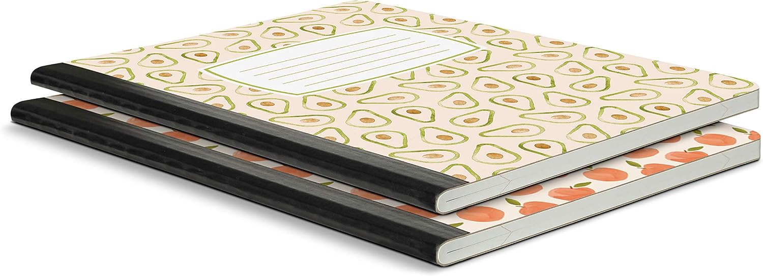 Studio Oh! Composition Book Duo 2-Pack - Peaches & Avocados Hardback Notebook 7.5" x 9.75" - 160-Page College-Ruled Composition Books for Home, School, Office