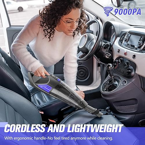 Miniatura 8 de Aspiradora de mano inalámbrica, potente portátil y antipolvo, recargable con batería de gran capacidad para CarPetOfficeHome (azul oscuro)