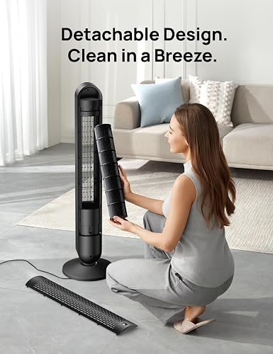 DREO 42 Inch Smart Tower Fan, 8.5m/s High-Velocity Cooling Fans, 9 Speeds Standing Fans for Bedroom, 25dB Silent Bladeless Electric Fan, 4 Modes, 90° Oscillating, 12H Timer, WiFi/Alexa/Remote Control - 7