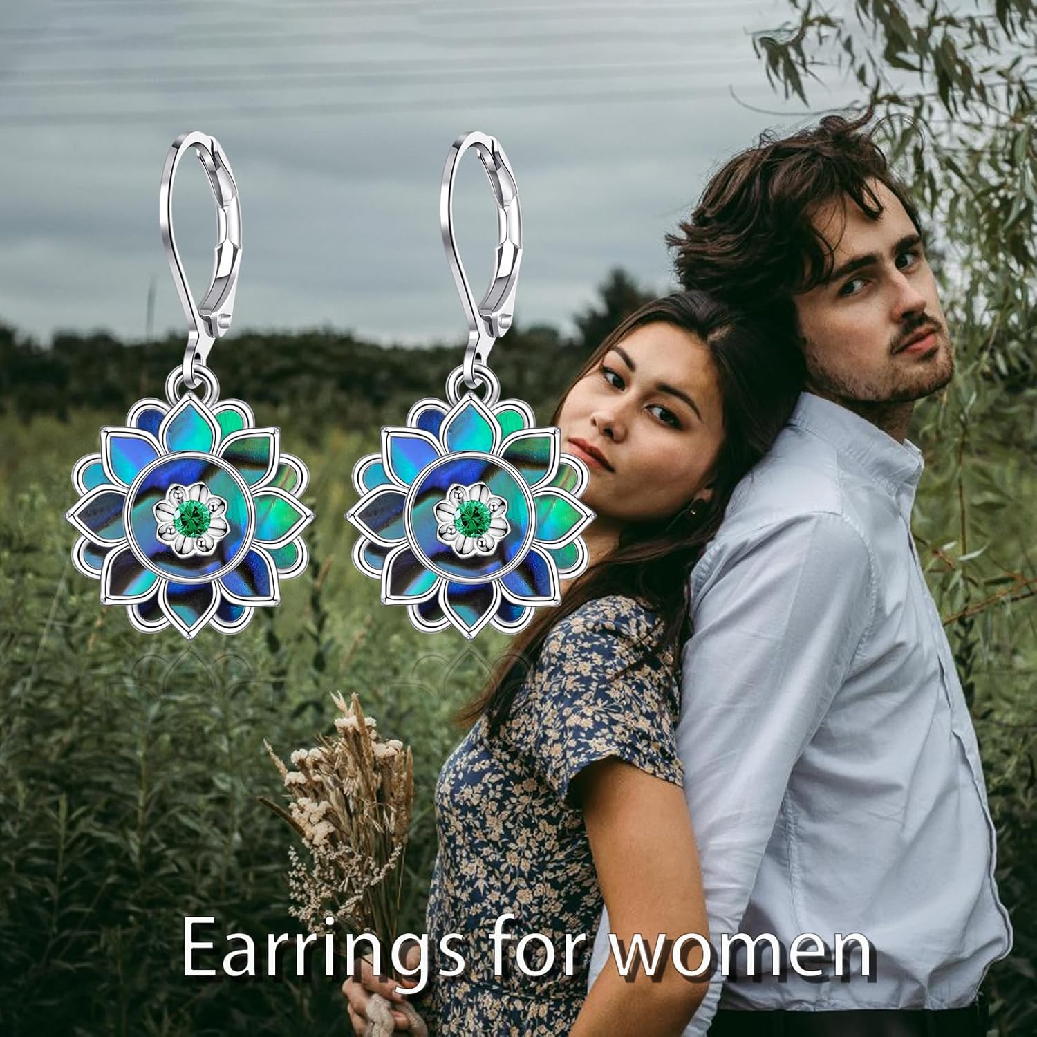 Lotus Earrings for Women Dangle, Abalone Shell Lotus Flower Leverback Earrings Yoga Jewelry Gifts for Women Mom - Image 6