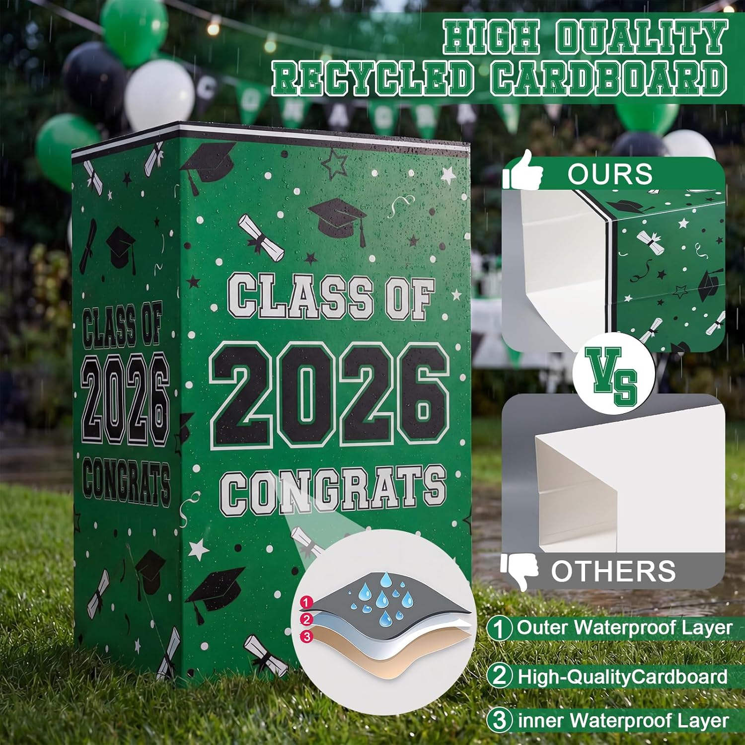 Tinlade 6 Pack 2026 Green Graduation Decoration 13 Gallon Disposable Trash Cans Class of 2026 Party Garbage Bins Large Waterproof Foldable Recycle Pop up Bins for Graduation Party, School