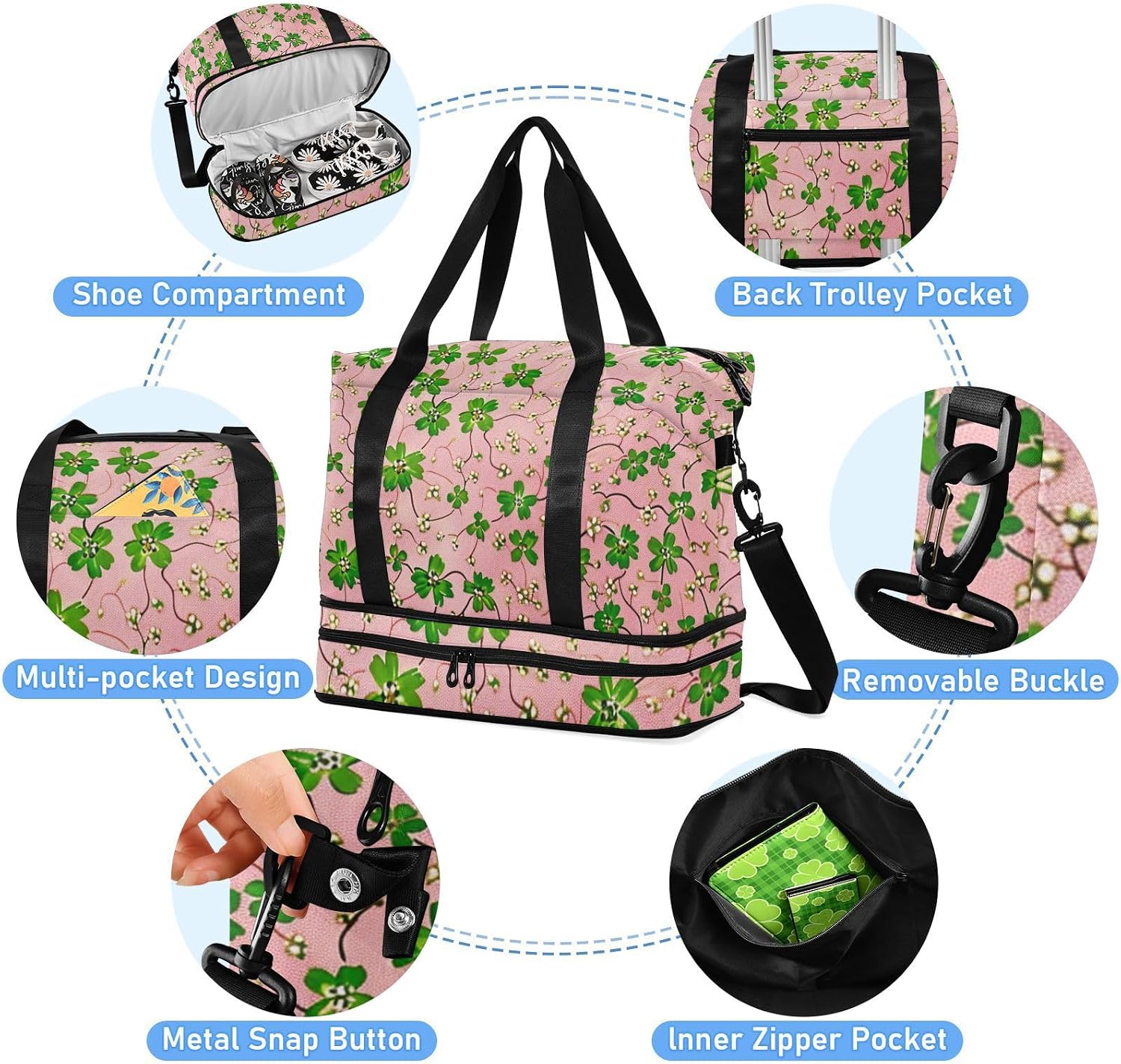 Oil Painting with Green Flowers Workout Bag Sports Gym Tote Bag with Adjustable Strap for Airplane Traveling Foldable
