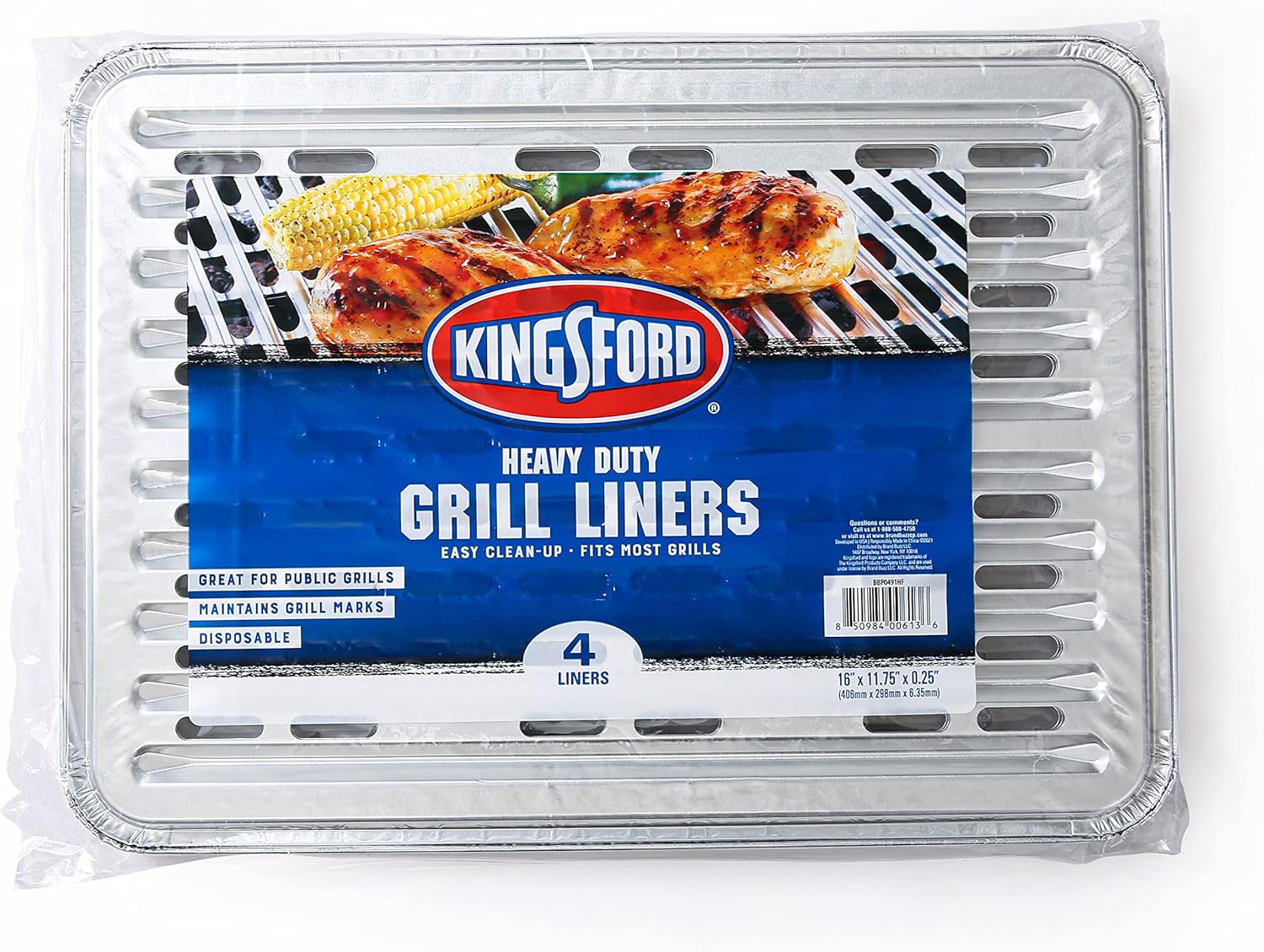 Kingsford Disposable Grill Liners, Heavy Duty Aluminum Foil Grill Toppers for Outdoor BBQ Grills, Helps Prevent Food and Sauce Falling Through Grates, 16 x 11.75 in, 4 Count - 6 Pack