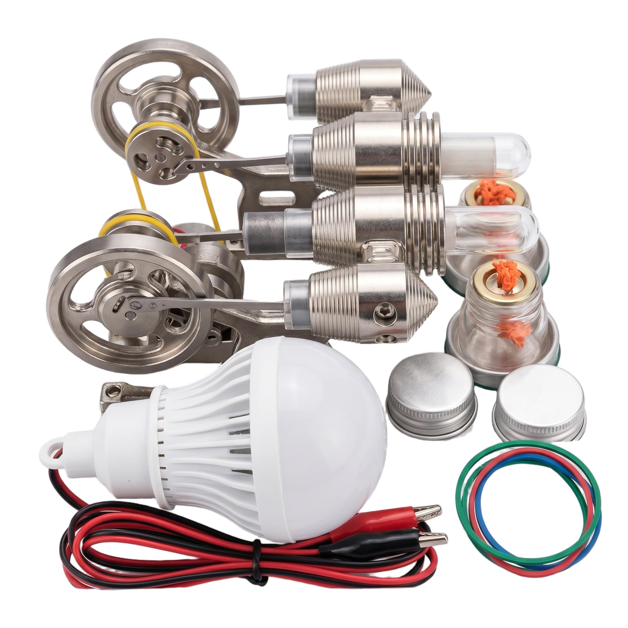 Kit de Motor Stirling, Modelo de Motor Stirling, Conjunto de demostración de Ciencias educativas con Circuito y Bombilla, Adornos Exteriores