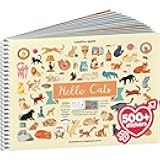 Cupkin Hello Cats Sticker Book Activity for Kids, Toddler Airplane Travel Essentials, 500+ Stickers for Kids 12 Scenes + Coloring Book Pages, Cat Gift Girls and Boys, Children's Crafts Ages 2-8
