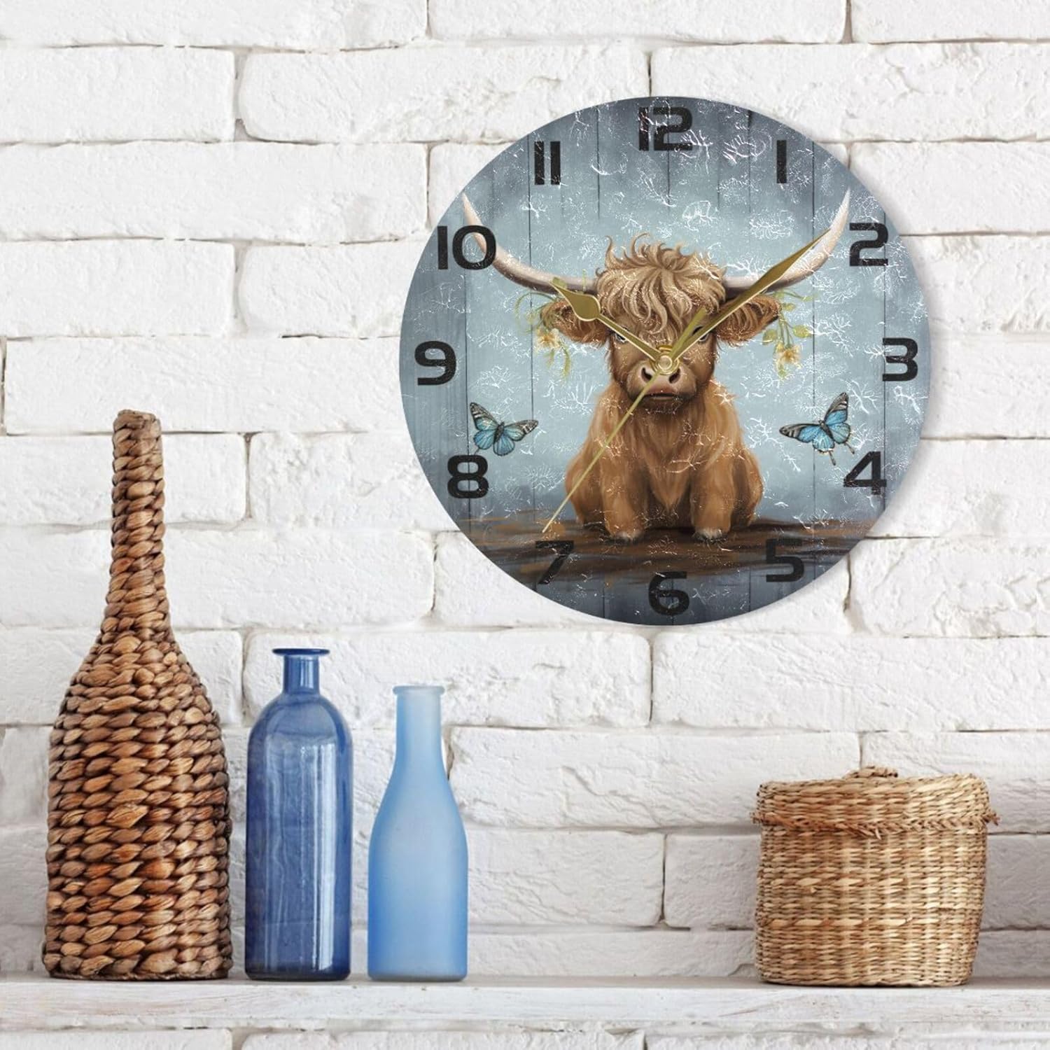 ALAZA Highland Cow Baby Wall Clock Non Ticking Decorative Desk Clock for Bedroom Kitchen Living Room School Office,Black
