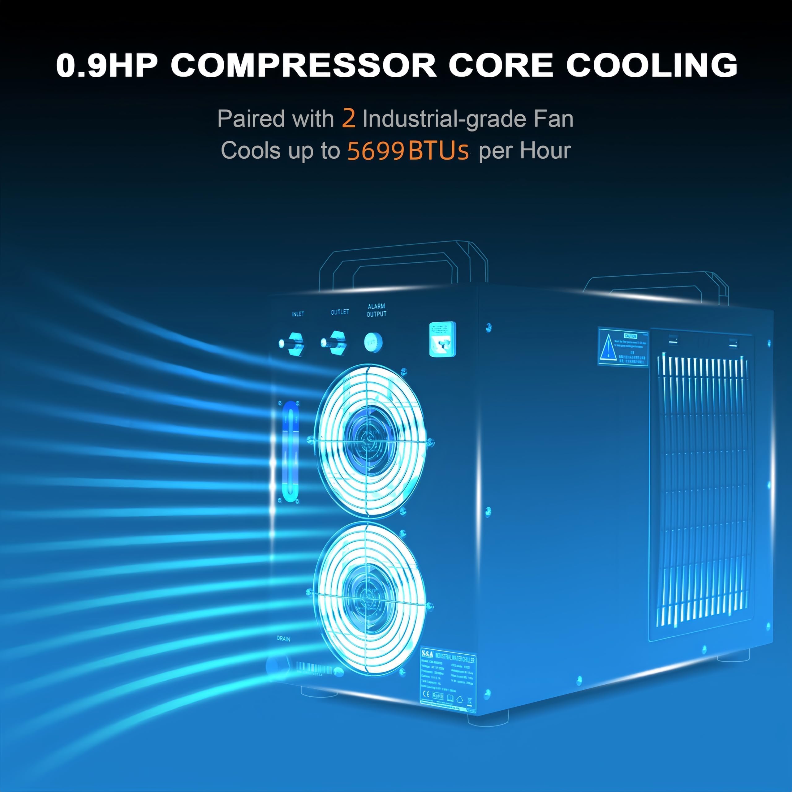 S&A Genuine CW-5200TH Industrial Water Chiller Enfriador de Agua Industrial 7L Capacidad para máquinas de Grabado y Corte por láser de CO2 de 80W-150W