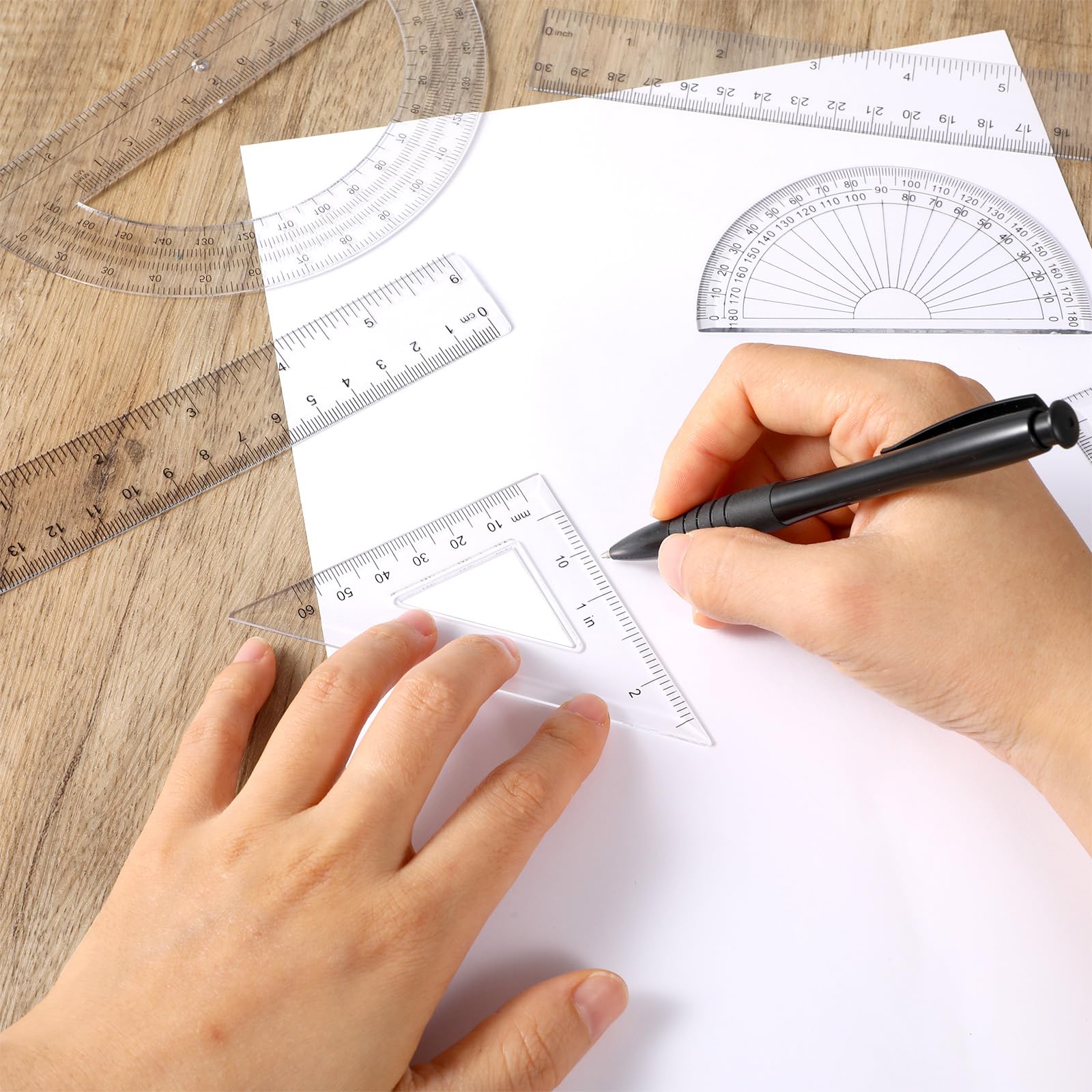6PCS Small Clear Ruler 1 Set Plastic Geometry Set Includes 12 Inch 6 Inch Student Transparent Straight Rulers, 6" 4" Math Protractor, 30/60 and 45/90 Triangle Kids Ruler for School Office Supplies - Image 3
