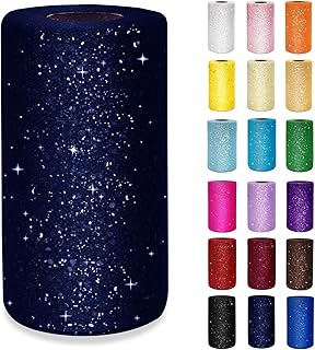 Navy Blue Glitter Tulle Rolls 6 Inch by 50 Yards Sequin Tulle Fabric Ribbon for DIY Tutu Skirt Sewing Bow Wedding Decorations Craft Supplies