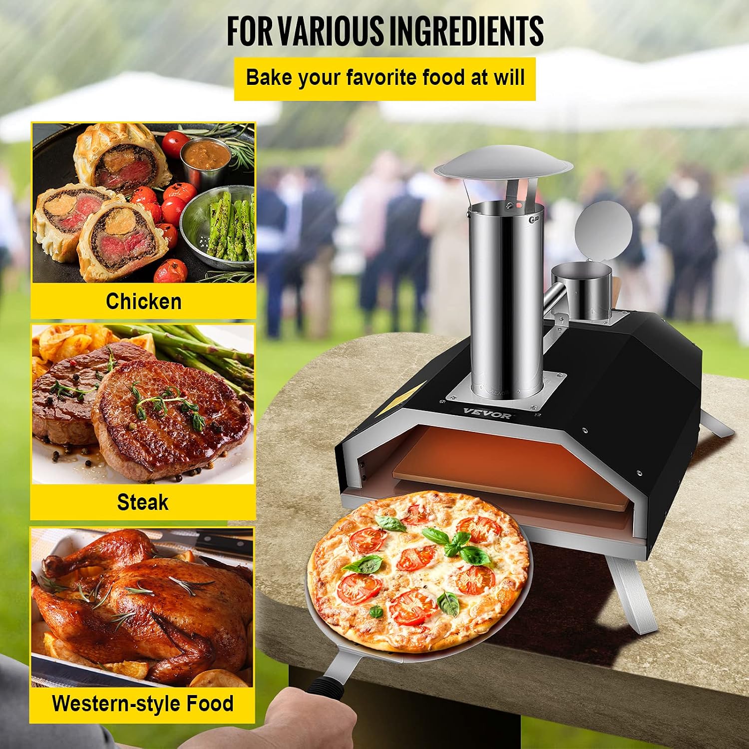 Compra Horno de pizza portátil VEVOR, Horno de pizza de pellets de 12 , Horno  de pizza de acero inoxidable al aire libre, Horno de pizza de leña con horno  de leña