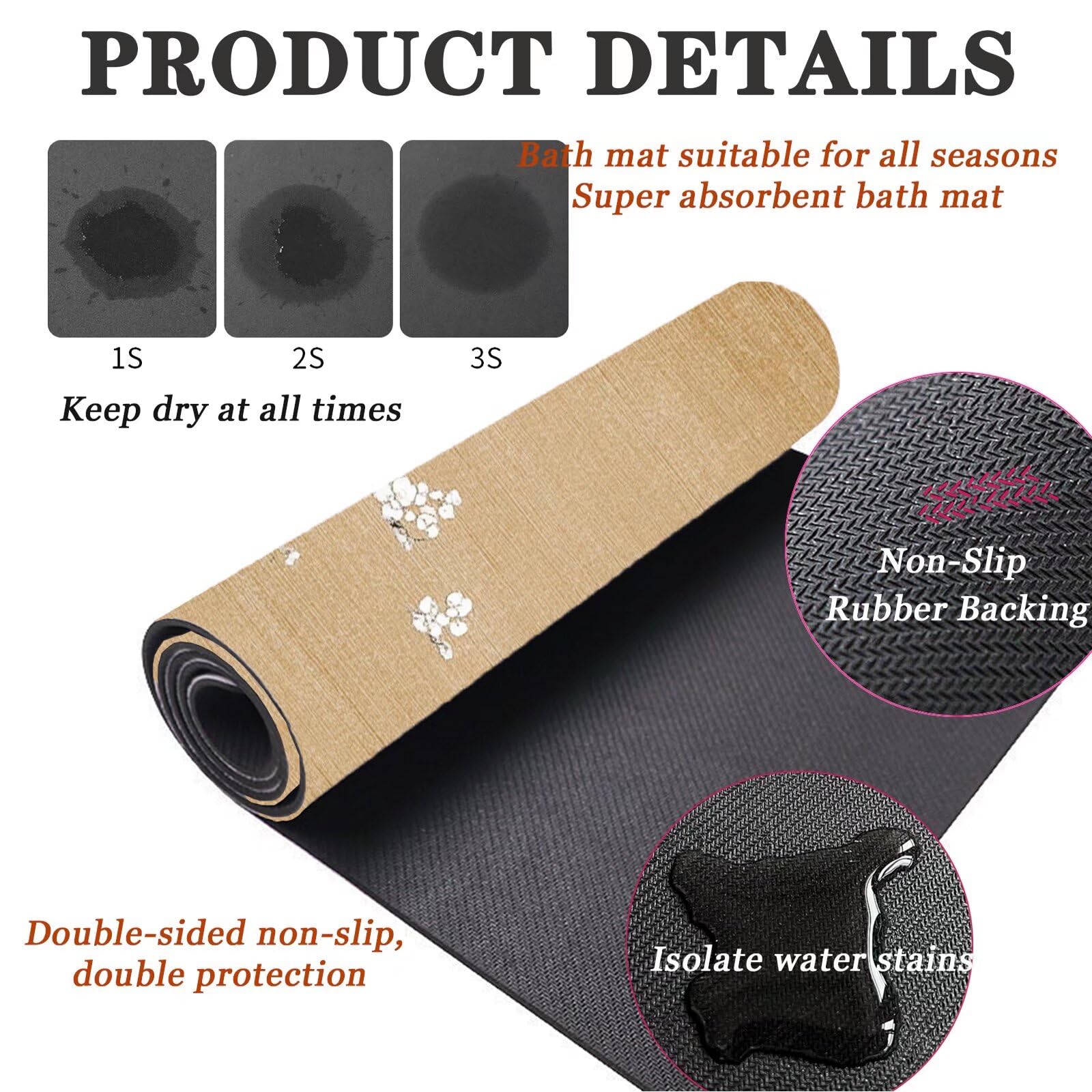 Alfombra Baño Secado Rapido Brown Alfombrilla Baño Diatomita Antideslizante, Alfombra Ducha Absorbente Fácil Limpieza Lavable Bath Mat Rug para Suelo Entrada Cocina 140x200cm 16-531