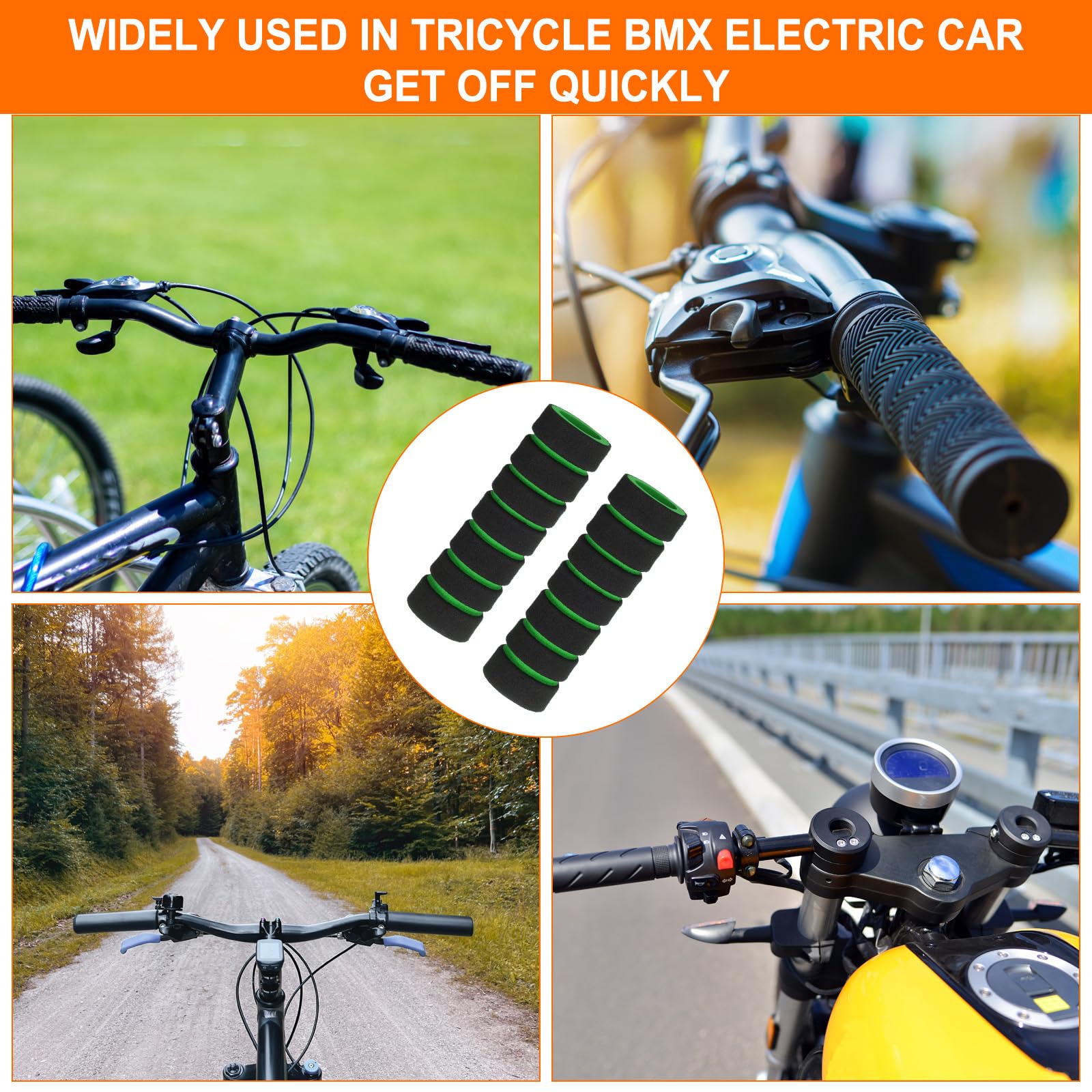 QUARKZMAN Uchwyty na kierownicę rowerową, model 0,78", wygodne, antypoślizgowe uchwyty, gąbka, ulepszona przyczepność, amortyzujące uderzenia uchwyty BMX do rowerów górskich i skuterów, czarno-zielone