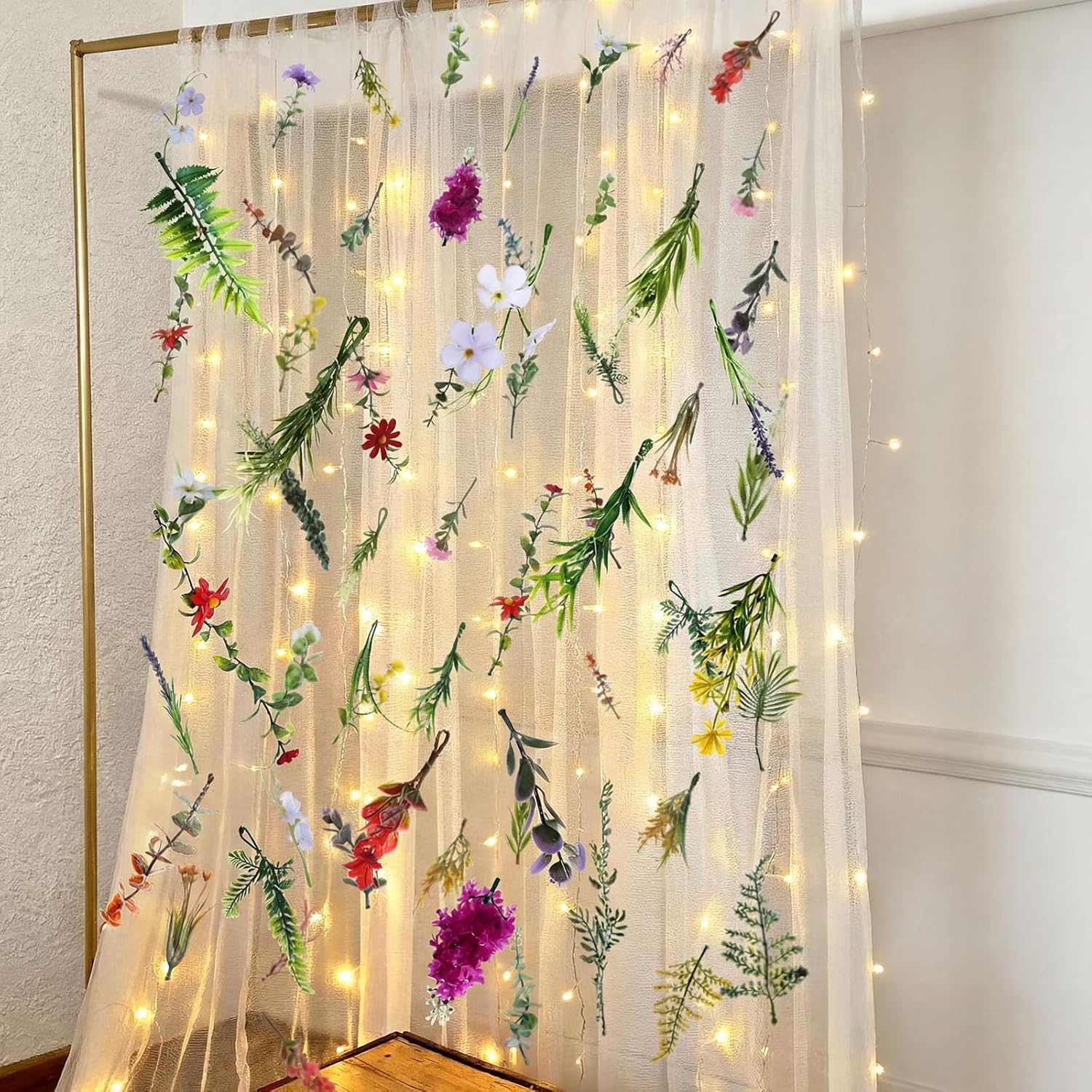 6 Pcs 35.4ft Hanging Flowers Garlands Backdrop Lighted Floating Fake Wildflower Vines LED Floral Garland Ceiling for Spring Wedding Bridal Shower Birthday Graduation Party(Fresh,Multicolor)