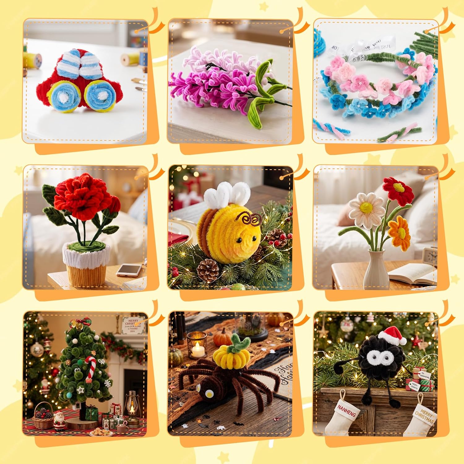 204 PCS Pipe Cleaners, Fuzzy Pipe Cleaner Bulk, Pipe Cleaners Craft Supplies 21 Colors Chenille Stems for Any Handwork and DIY Projects Creative DIY Halloween Christmas Decorations