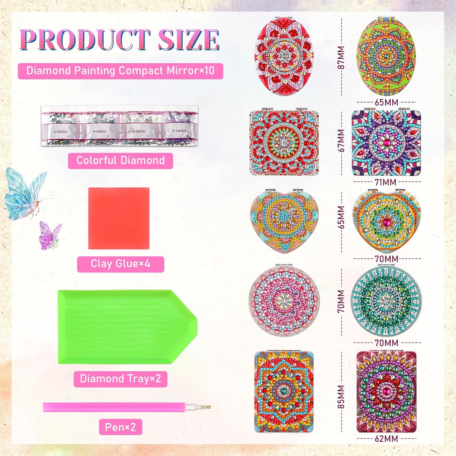 Weysat 10 Pcs Compact Mirror DIY Portable Pocket Purse Mirror with Diamond Painting Cover Crafts Diamond Art Kits for Women Girls Kids (Mandala)