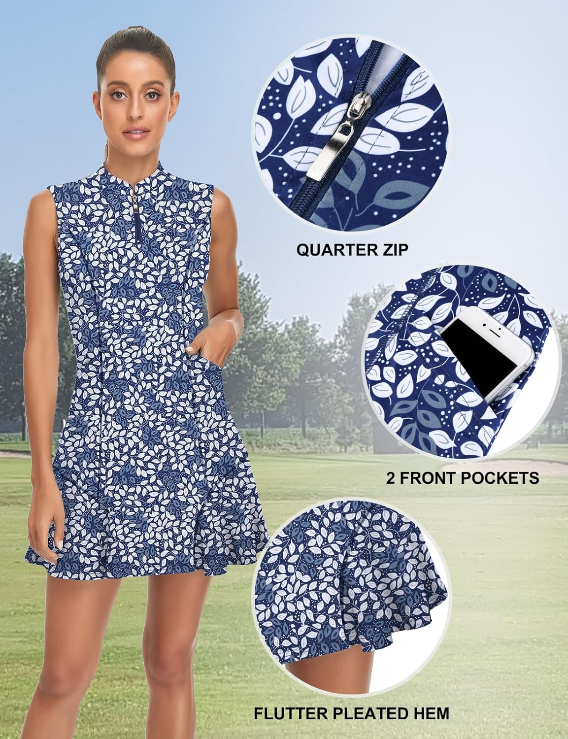 Tanst Sky Women's Golf Dress with Shorts Zip Up Quick Dry Sleeveless Pockets Tennis Workout Dresses - Image 4