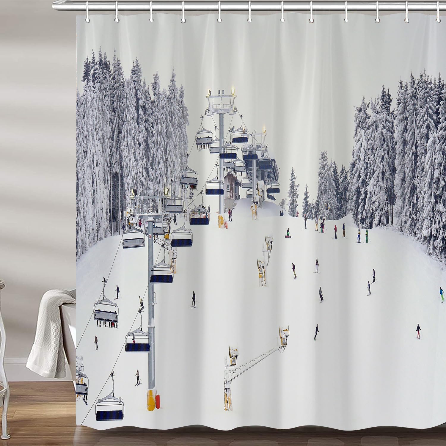 Winter Ski Shower Curtain, Snow Mountain Sports Field