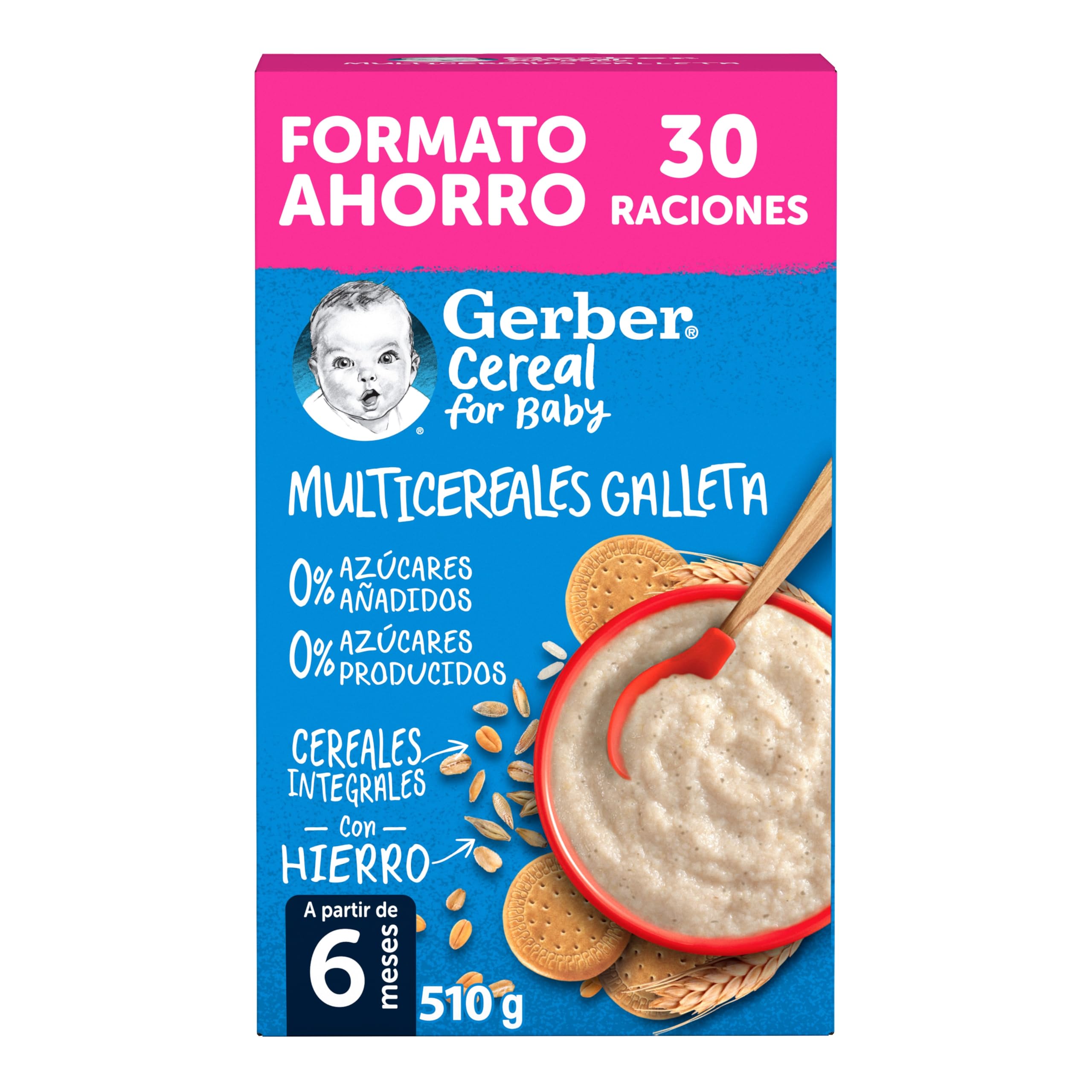 Gerber Papilla Multicereales Y Galleta 0% Azúcares Añadidos, 510 G