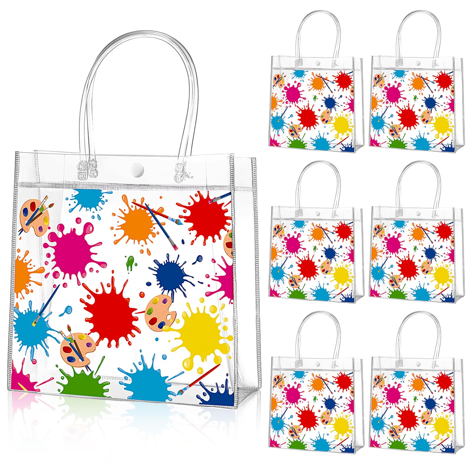 Aliceset 20Pcs Paint Party Clear Favor Bag Art Party Goodie Bag with Handle