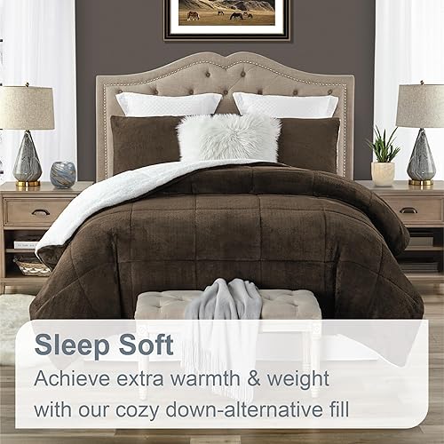 Miniatura 3 de Swift Home Lujoso juego de edredón y funda de almohada de plumón alternativo de 3 piezas extra cálido y esponjoso, de pelo sintético y sherpa,