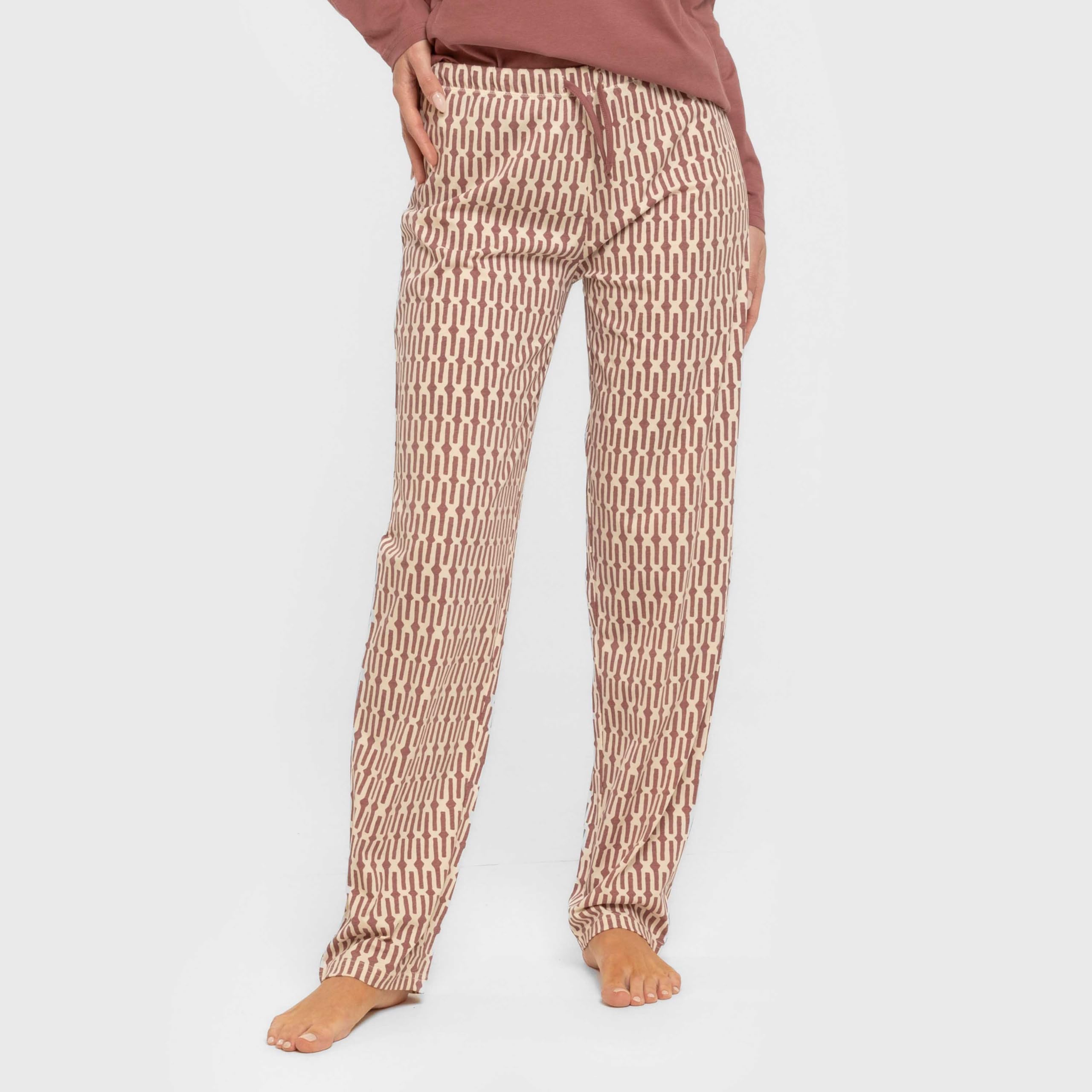 TRAMAS+ Pyjama 100% Coton pour Femme, Pyjama Long pour Femme, Ensemble t-Shirt à Manches Longues et Pantalon Long avec Taille Ajustable, Ensemble pour Femme