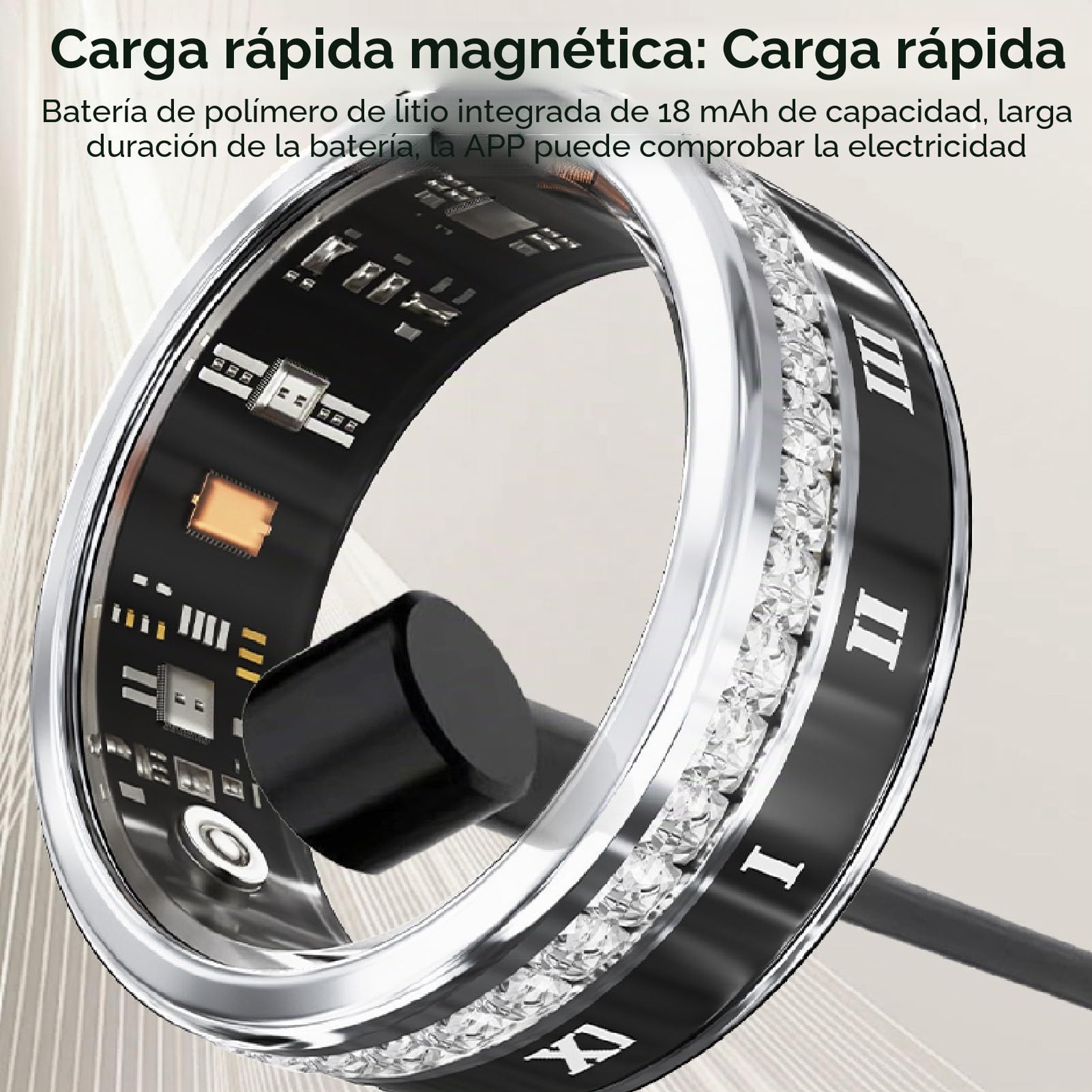 Anillo Inteligente Actualizado para Hombres, Rastreadores de Actividad Física para Mujeres, Conteo de Pasos, Anillo de Actividad Física con Carga Magnética para Actividades Al (8)