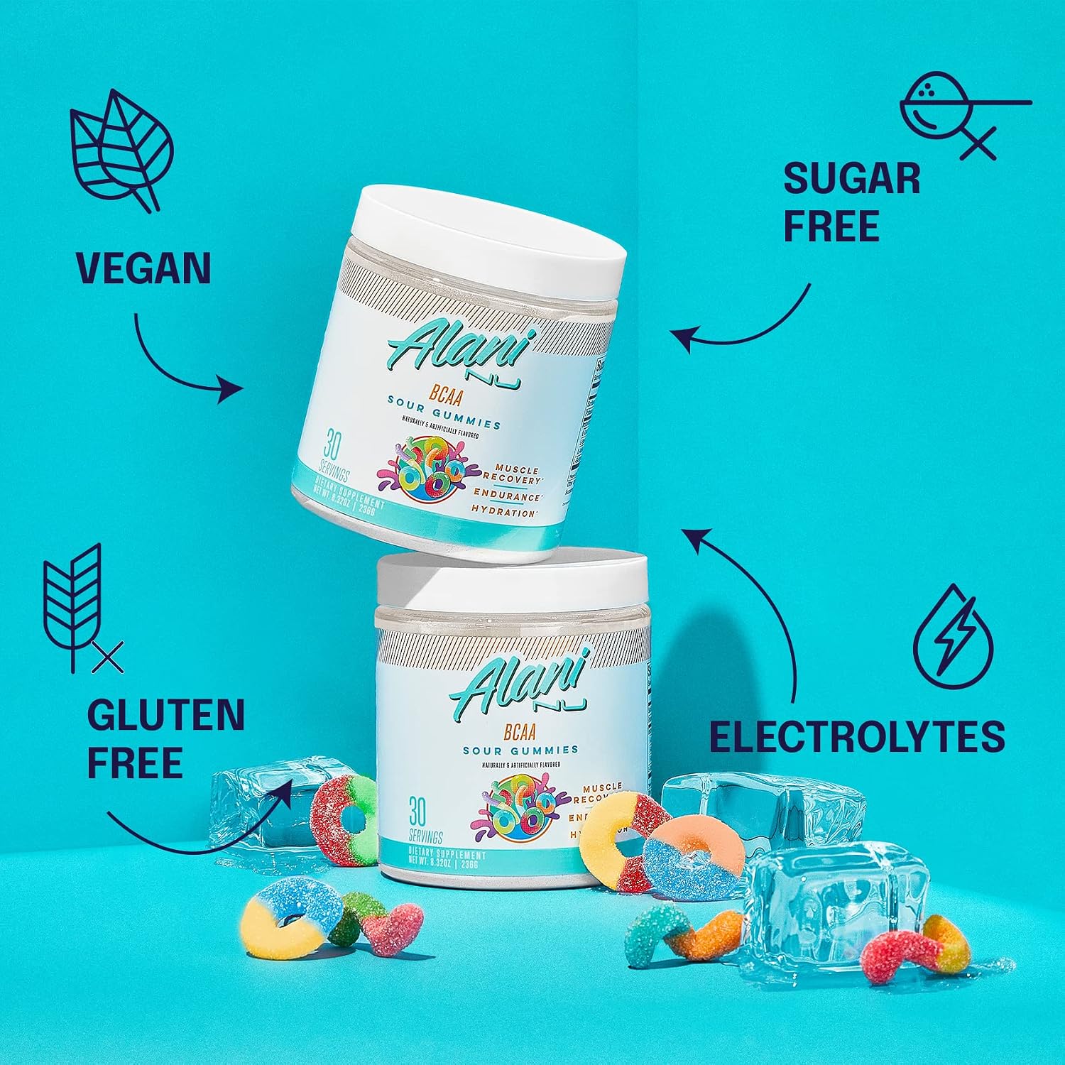 Alani Nu BCAA Branched Chain Essential Amino Acids Supplement Powder, Muscle Recovery Vitamins for Post-Workout, Sour Gummy
