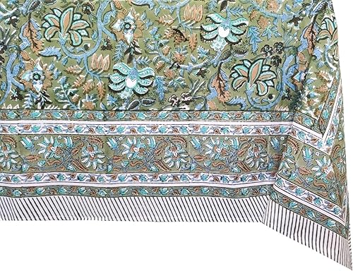 ATOSII Eden Green- Mantel cuadrado bohemio de algodón 100% algodón, estampado floral, para mesa de comedor, fiestas, bodas, exteriores, Acción de