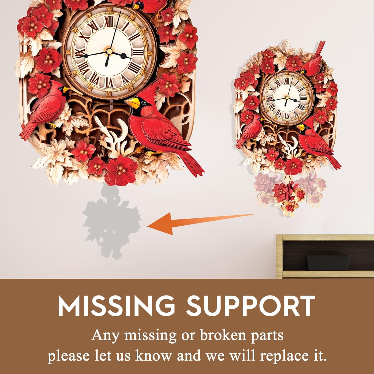 Cutywood 3D Puzzles for Adults Clock-Cardinal Design Model Kit-Mechanical DIY Pendulum Clock with Roman Numerals-Desk Home Office Decor Personalized Gift for DIY Lovers