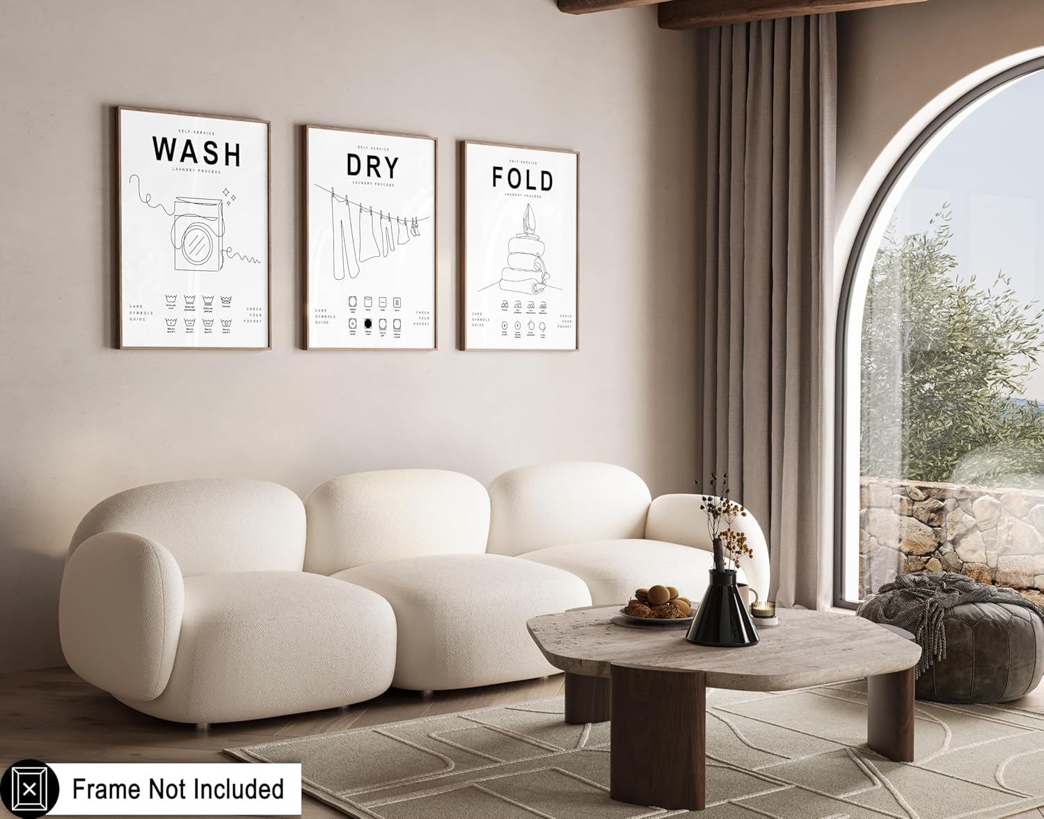 Poster Master 3-Piece Wash Dry Fold Print - Laundry Poster - Line Drawing Art - Black & White Design - Symbols & Guide Art - Minimal Laundry Room Decor - 11x14 UNFRAMED Wall Art