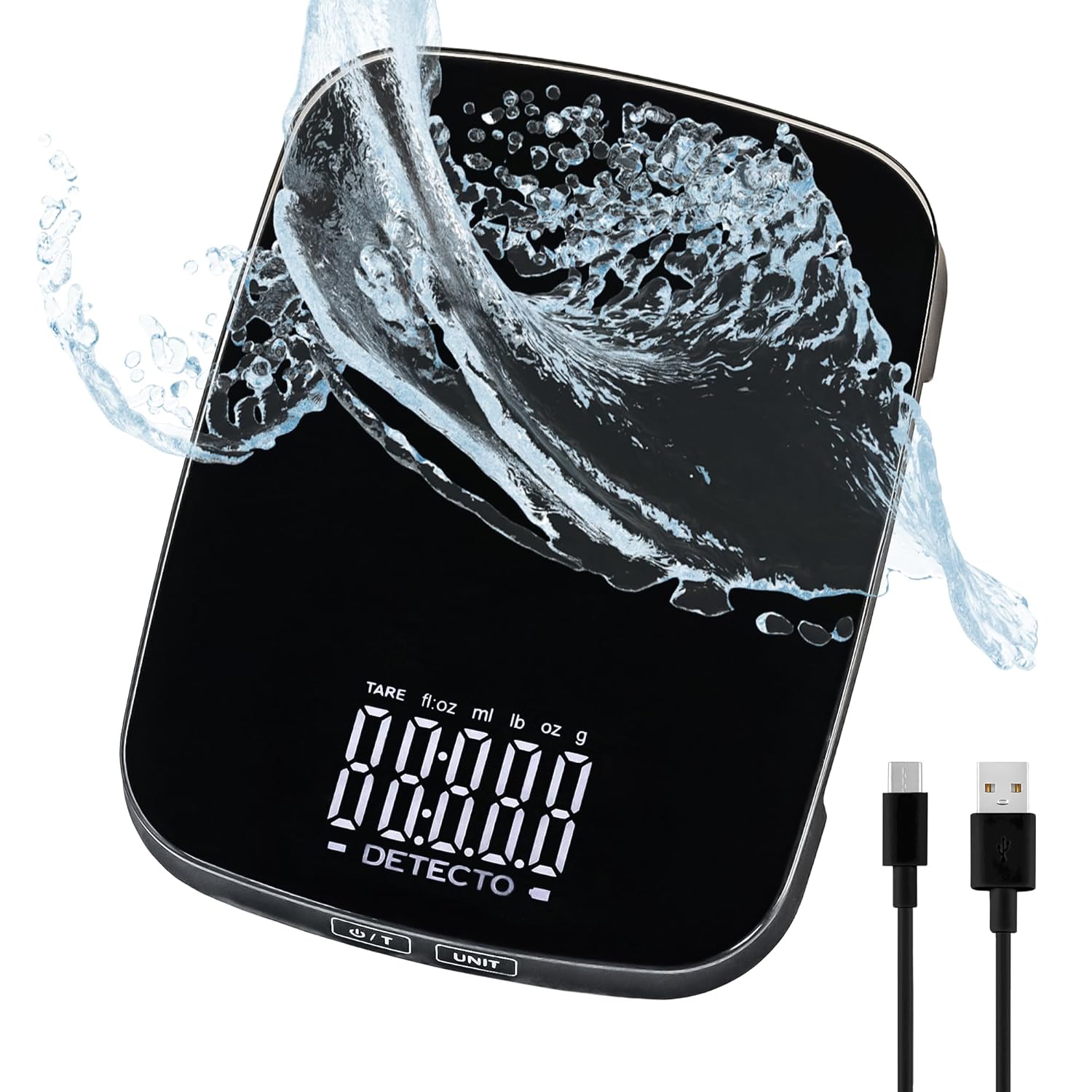 DETECTO Digital Kitchen Scale, Highly Accurate, Compact Glass Platform, Easy-to-Read Display, USB Rechargeable, 22 lb Capacity, Black/White (White)