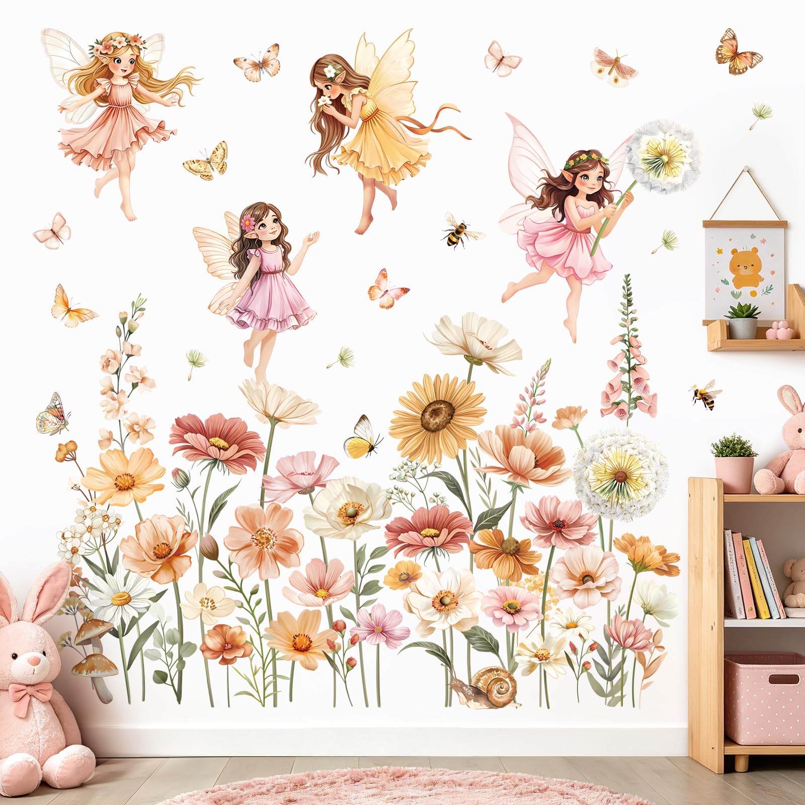 decalmile Boho Flower Fairy Wildflower Elf Girls Wall Decals Stickers