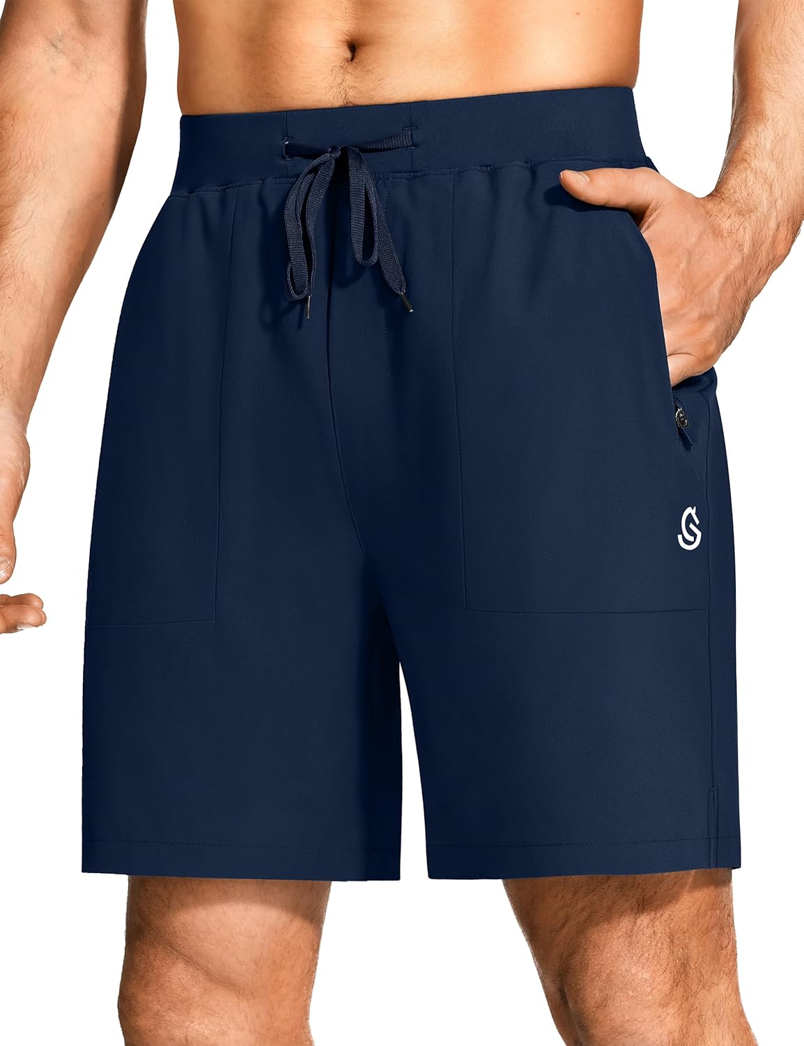 Mens Athletic Workout Gym Shorts 7 Inch Inseam Running Sweat Sport Shorts for Men with Zipper Pockets