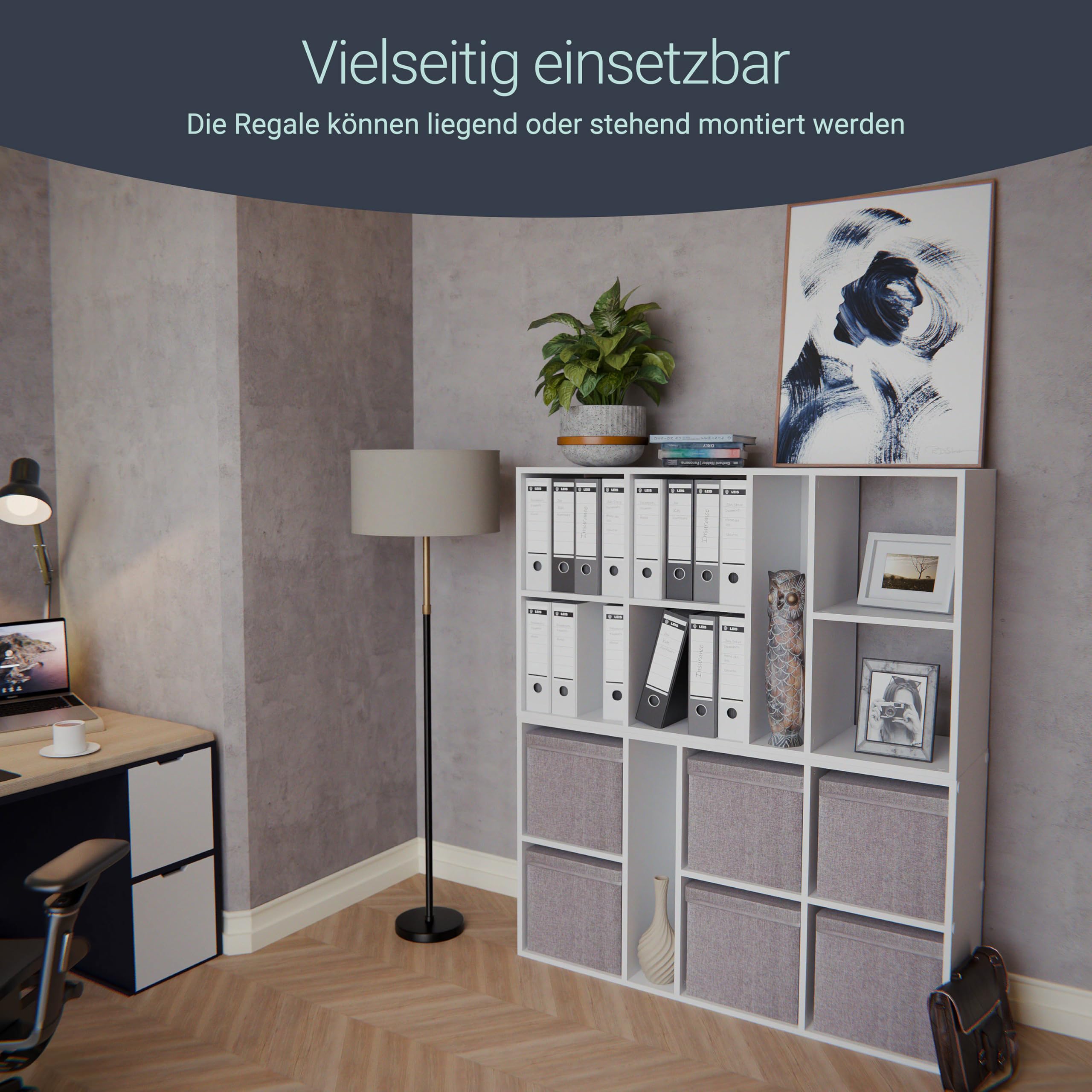 BadeDu Ward Regal mit 7 Fächern in Weiß – Perfekt für Büro & Zuhause, Raumteiler mit 72cm Breite, Bücherregal 123cm Höhe, Holzregal stapelbar mit Anderen Produkten der Serie, Made in Germany