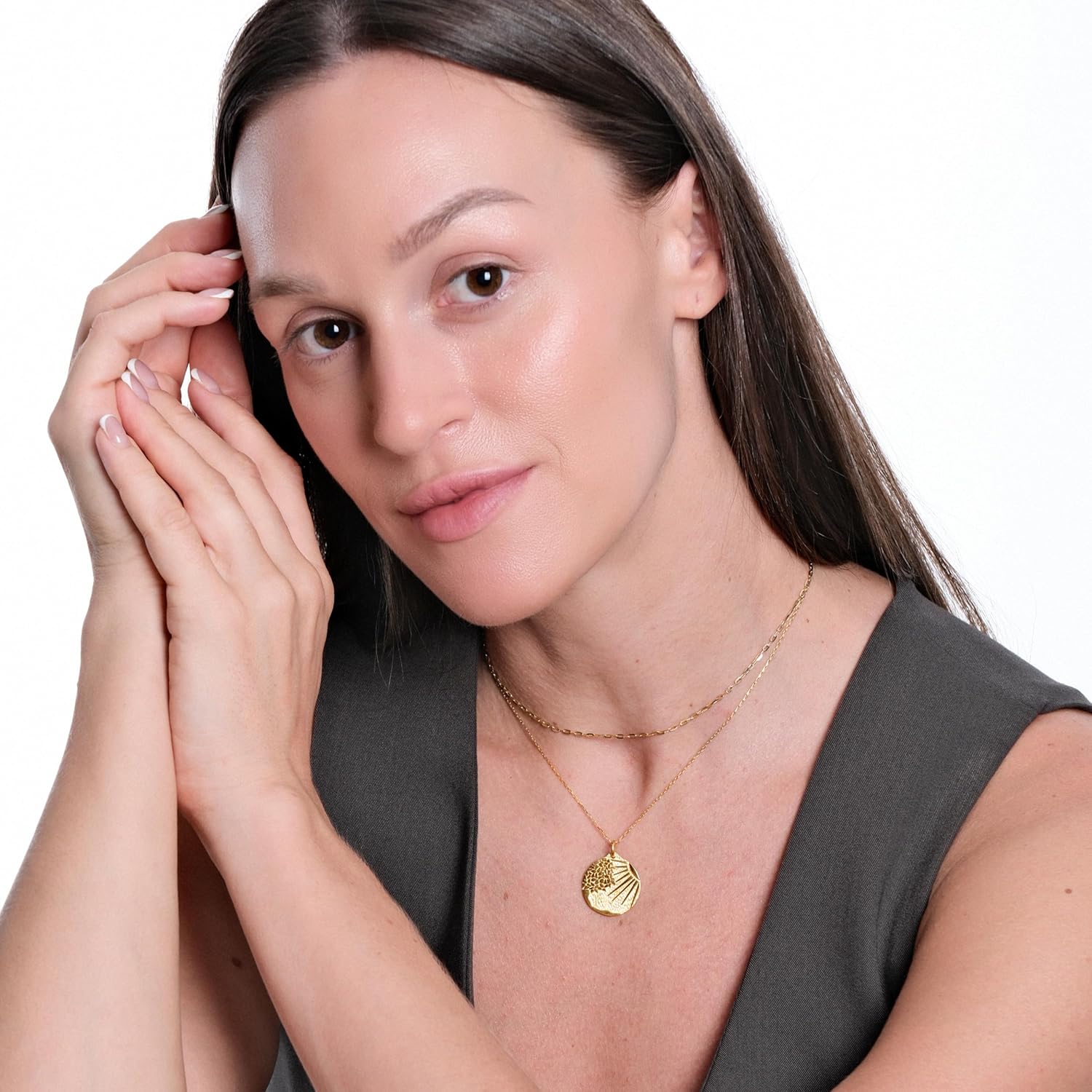 MIONZA 18K Gold Vermeil Sun and Nature-Themed Necklaces for Women, Celestial and Ocean-Inspired Pendants, Dainty Jewelry, İdeal Gifts for Her (Sun Coin Necklace)