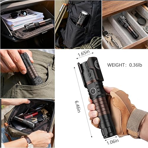 Miniatura 4 de SKYFIRE Linterna recargable con lente de encendido Linternas pequeñas de lúmenes altos LED con zoom con 6 modos IPX6 Luz de flash potente de mano